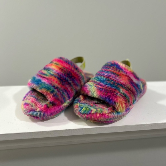 Colorful Ugg Kids Fuzzy Slippers Size 13-USED